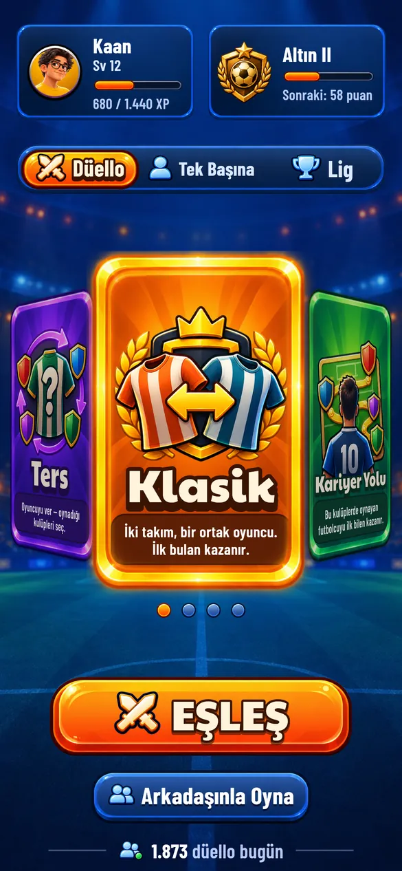 Linkup XI ana ekranı: Klasik mod kartı ve Eşleş butonu