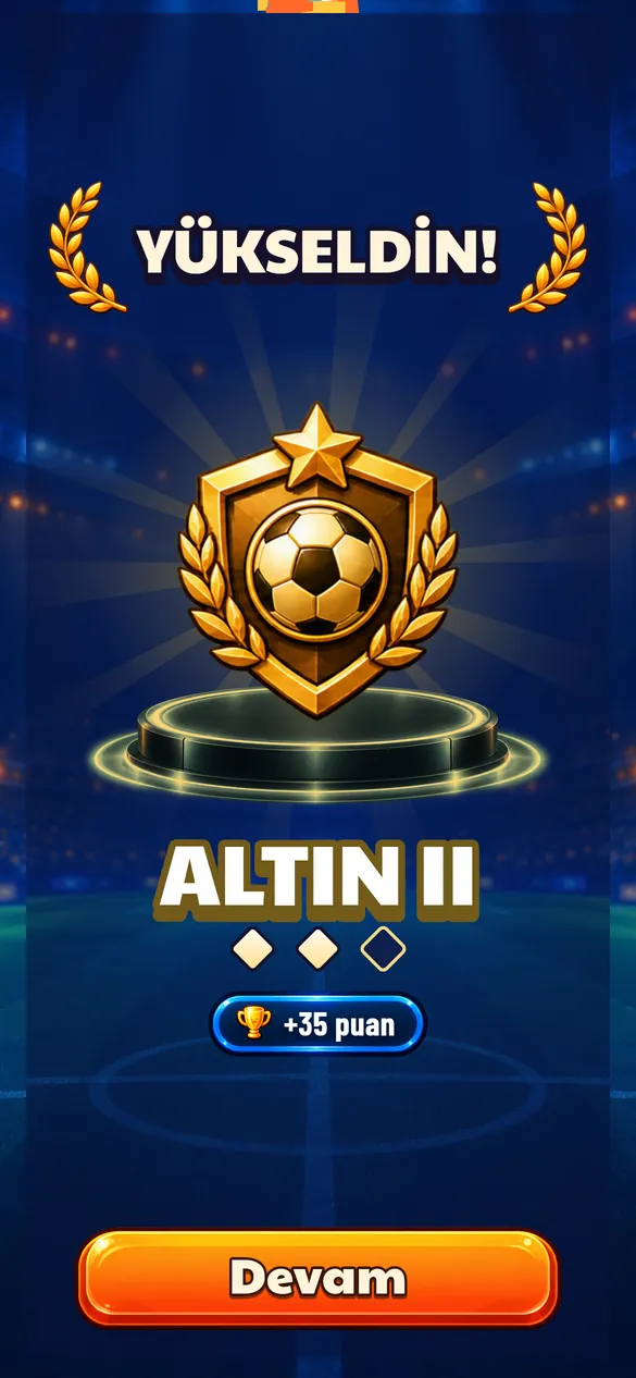 Galibiyet ve rütbe atlama ekranı